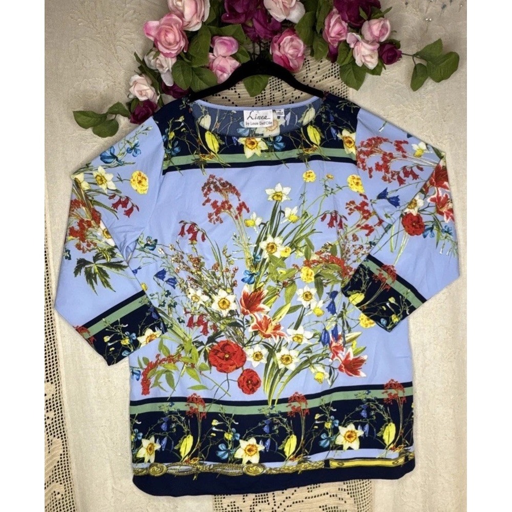 Linea Louis Dell Olio Top Womens 14 Floral Chiffon Art to Wear Casual Elegance
